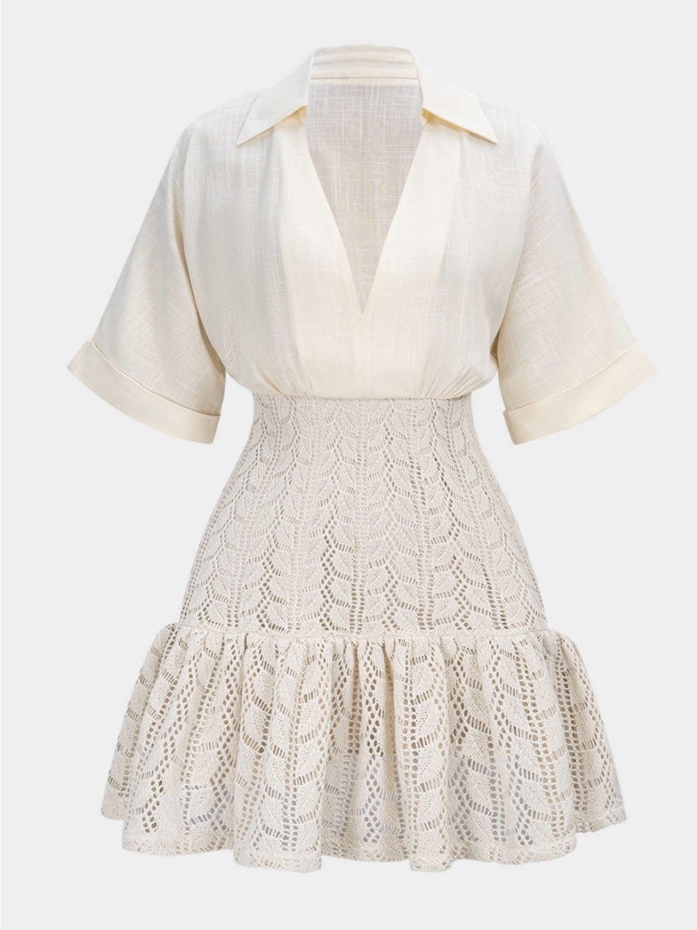 Micas LINEN look beige crochet dress Xl zz2